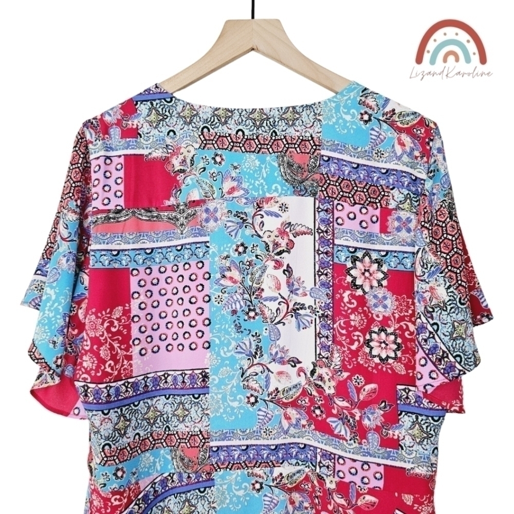 Chico's Patchwork Peplum Floral Flutter Sleeve Bu… - image 7